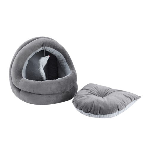 Plush Velvet Cat Cave Grey 42x40x38cm