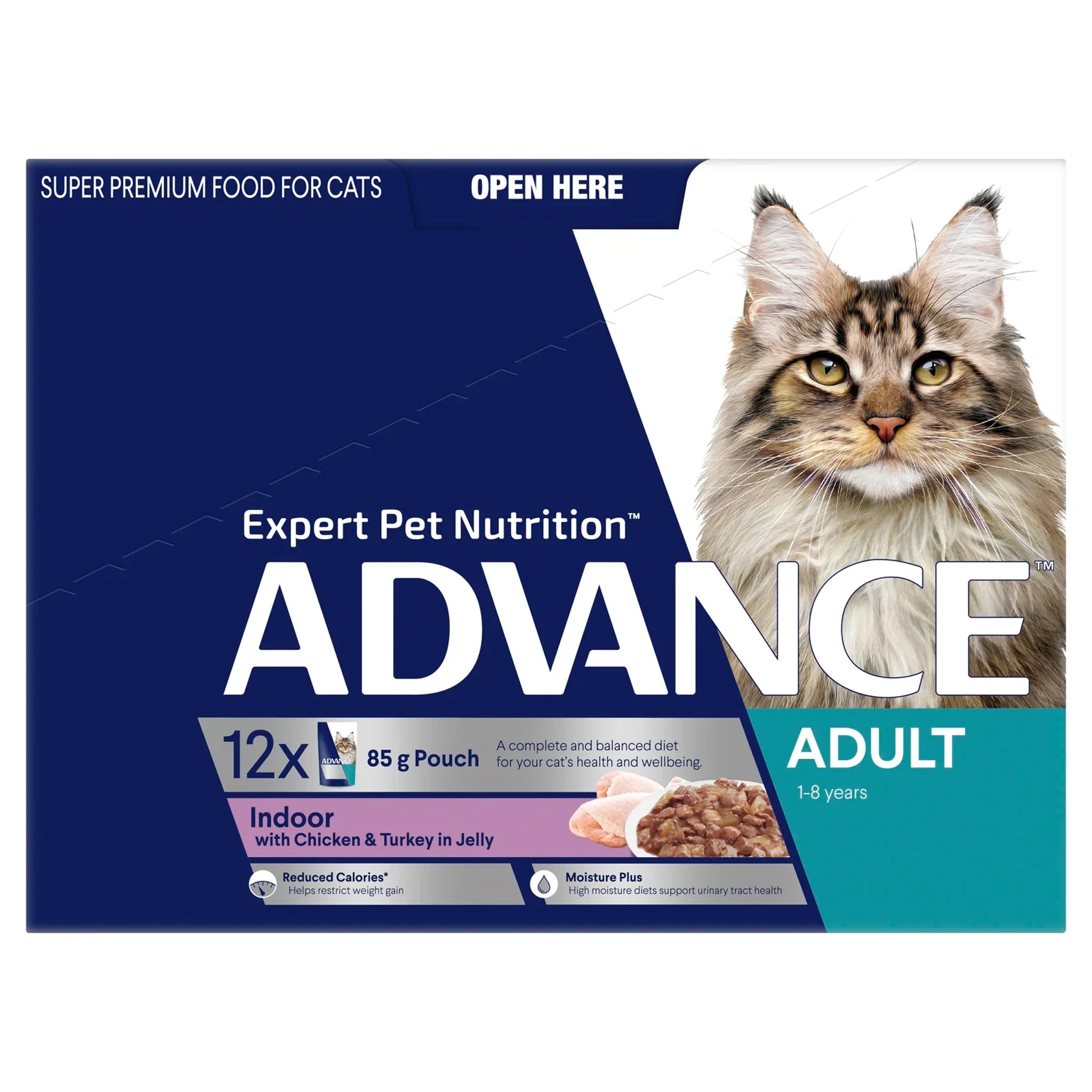 Advance Cat Indoor Adult Chicken & Turkey in Jelly Pouches 12 X 85g