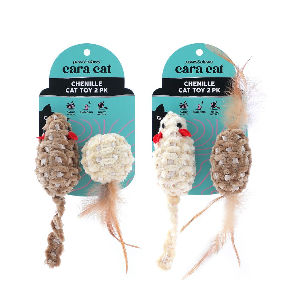 Cara Cat Chenille Cat Toy 2 Pack - Assorted