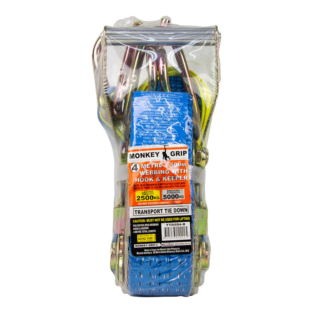 MONKEY GRIP Transport Tie Down 2500KG Capacity 50mm x 4m Webbing (1pce)