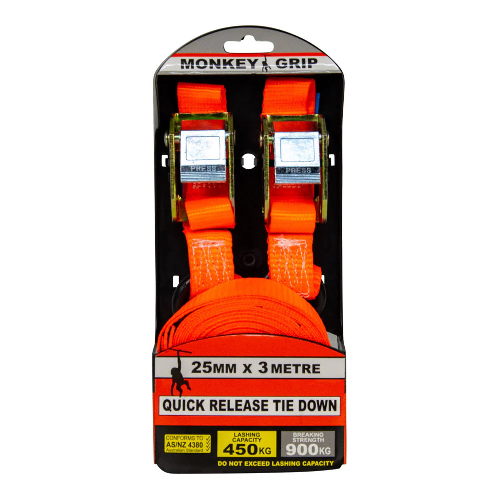 MONKEY GRIP Tie Down Quick Release 25mm x 3m (2pce)