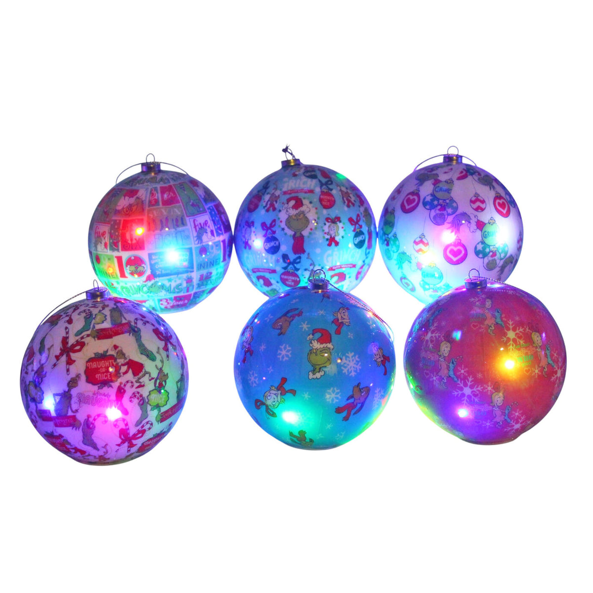 Grinch Pattern Light Up Baubles