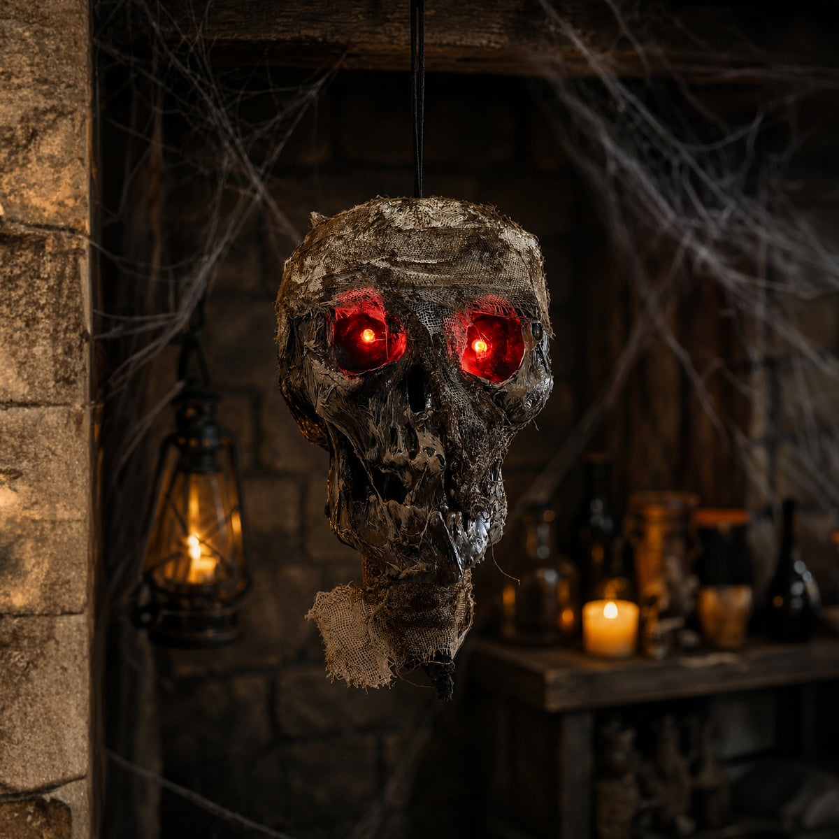 Hanging Mummified Skull 28cm