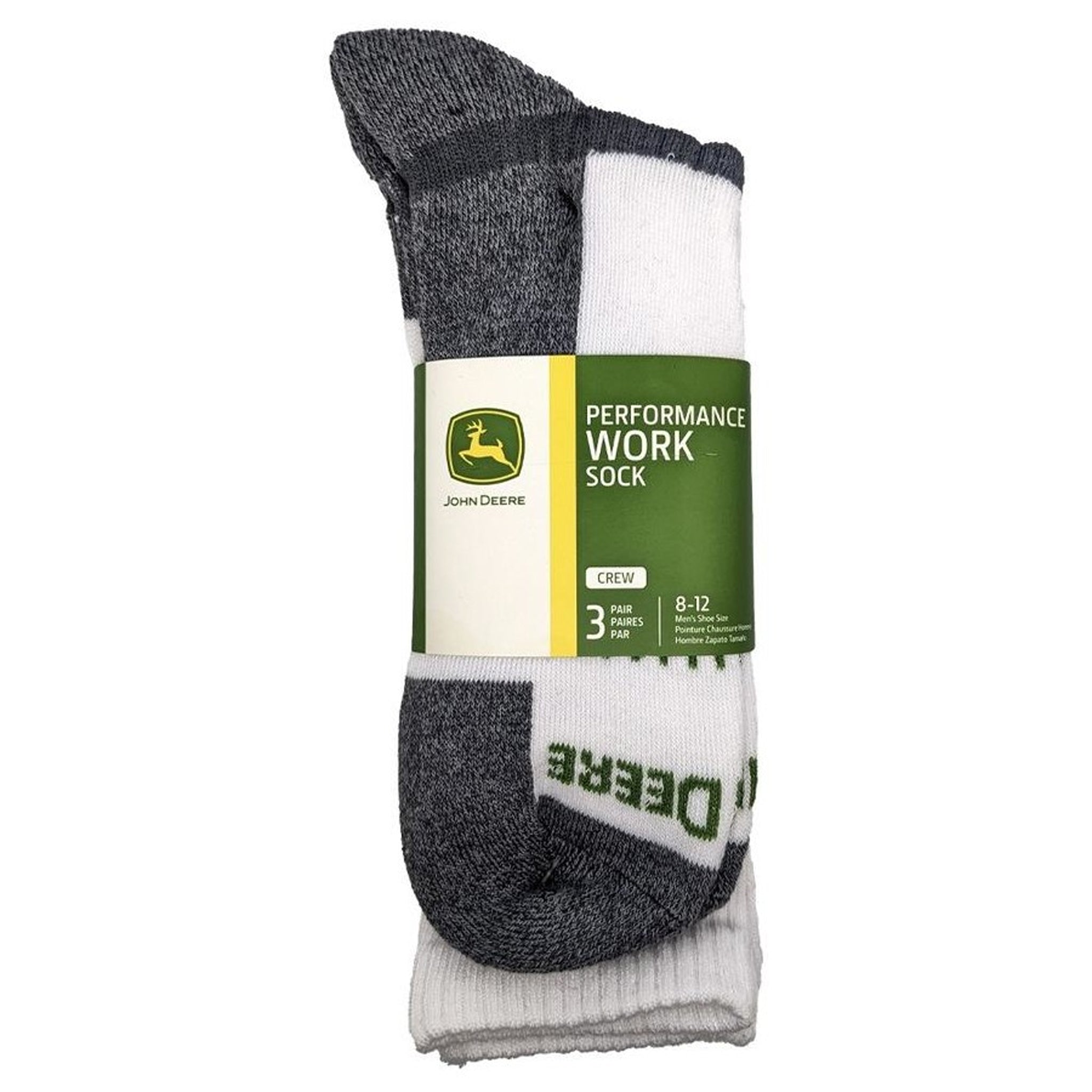 John Deere Crew Work Socks White/Grey