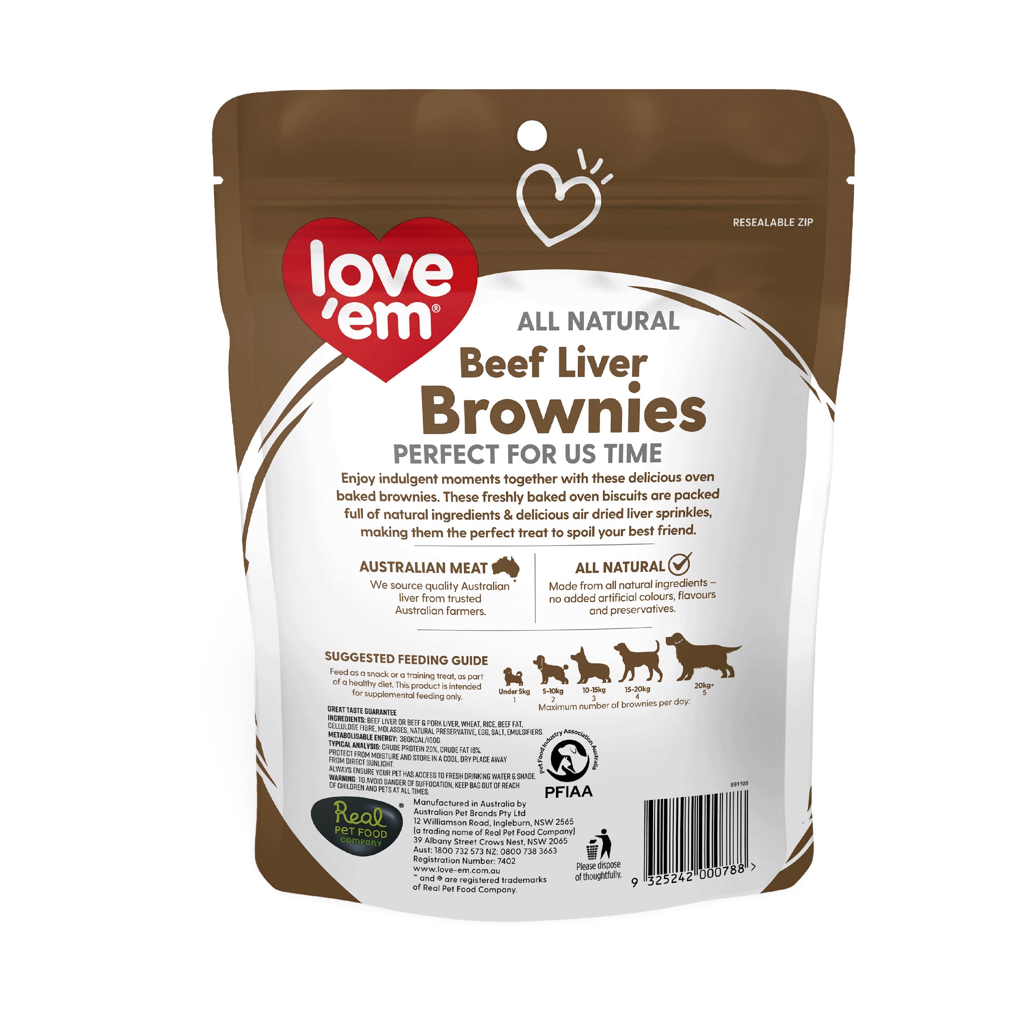 Love Em Beef Liver Brownie Dog Treats – 250g