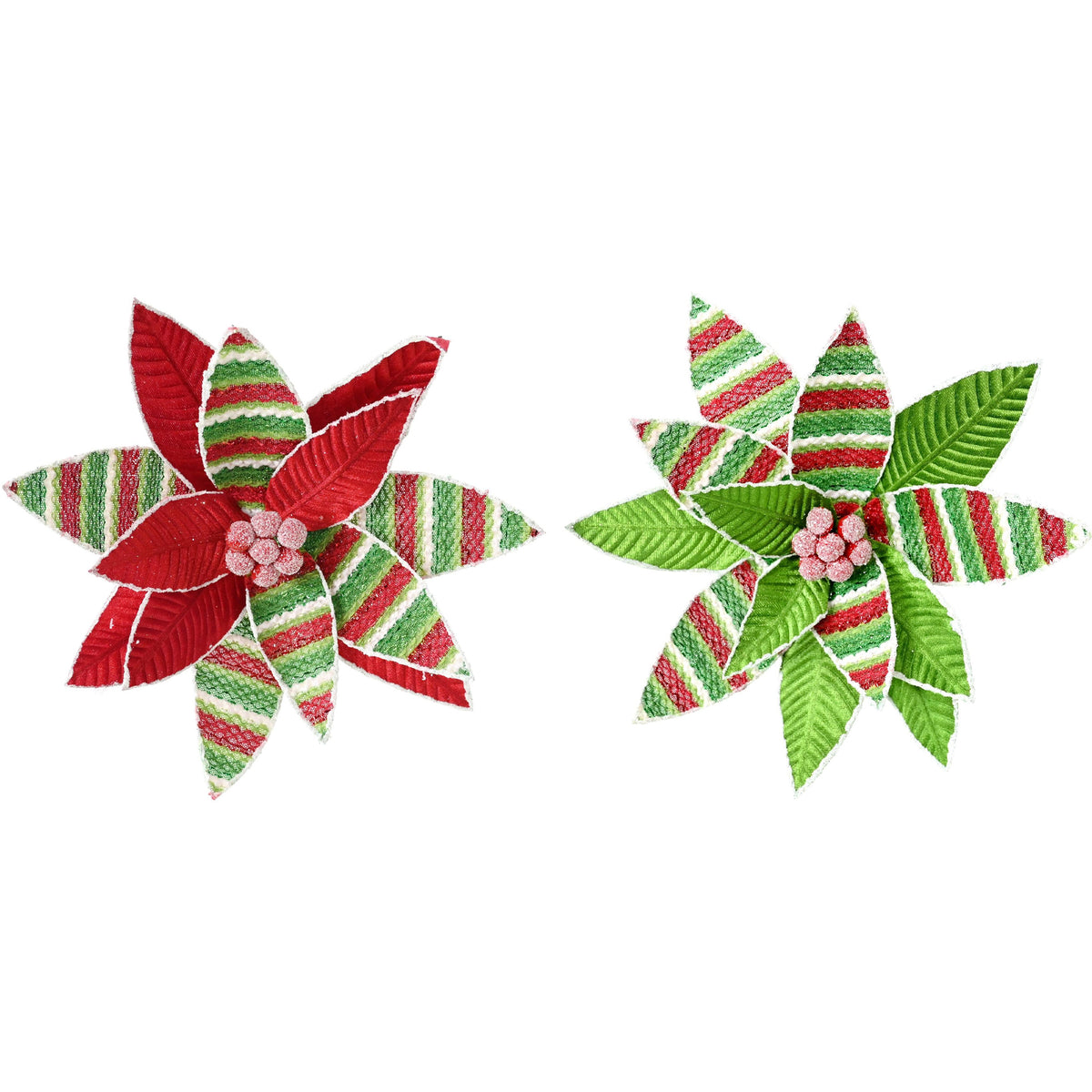 Mean Green Stripe Poinsettia Clip Assorted