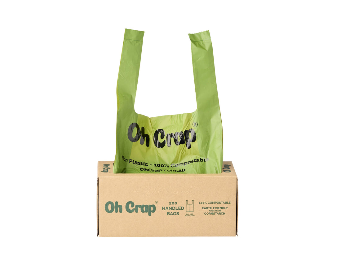 Oh Crap Compostable Handled Dog Poop Bags – 200 Bags (Single Roll)