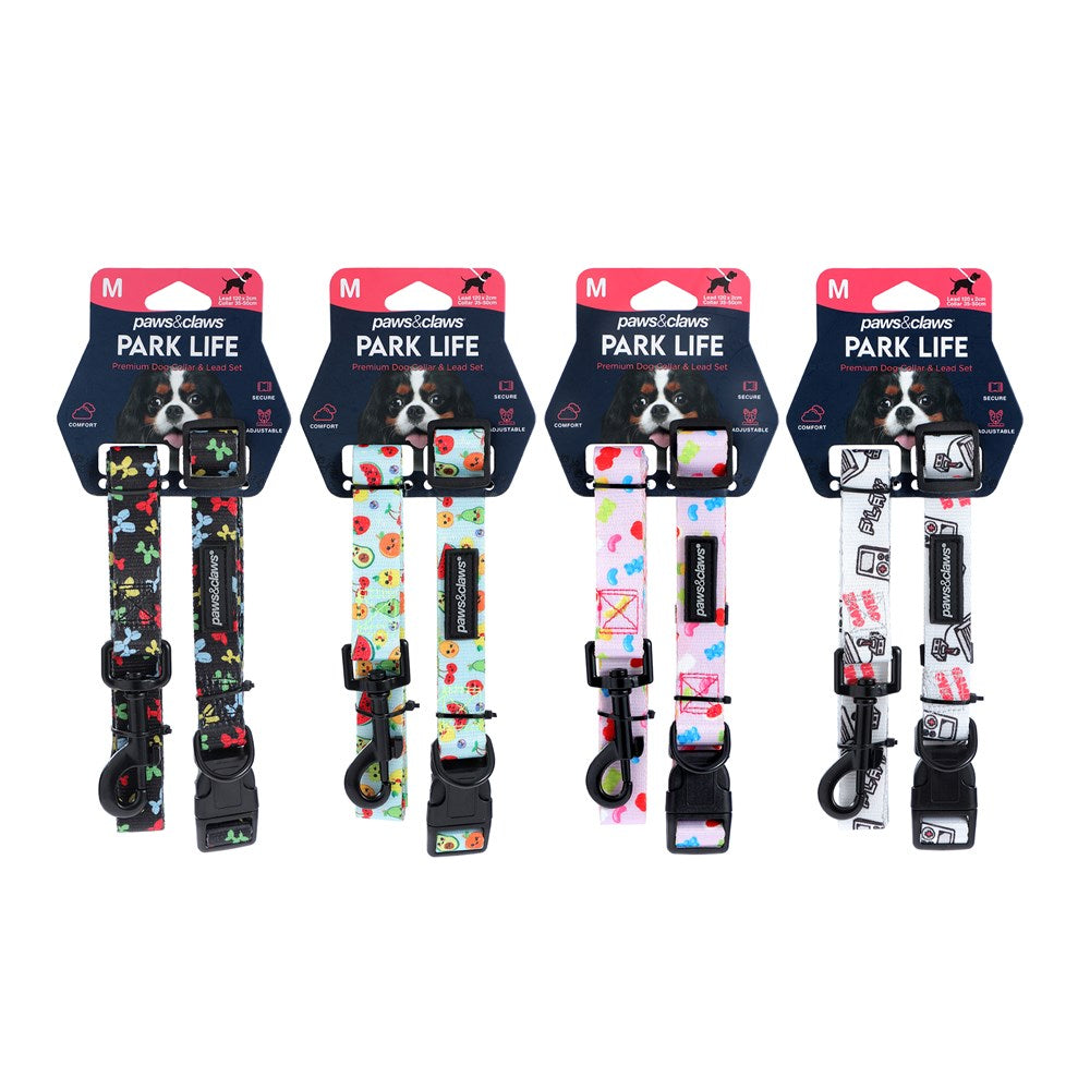 Park Life Collar & Lead Set – Assorted Designs (Small / Medium / Large)