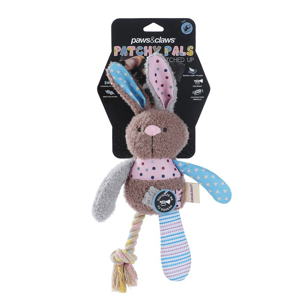 Patchy Pals Plush Rabbit Pet Toy with Rope – 32cm