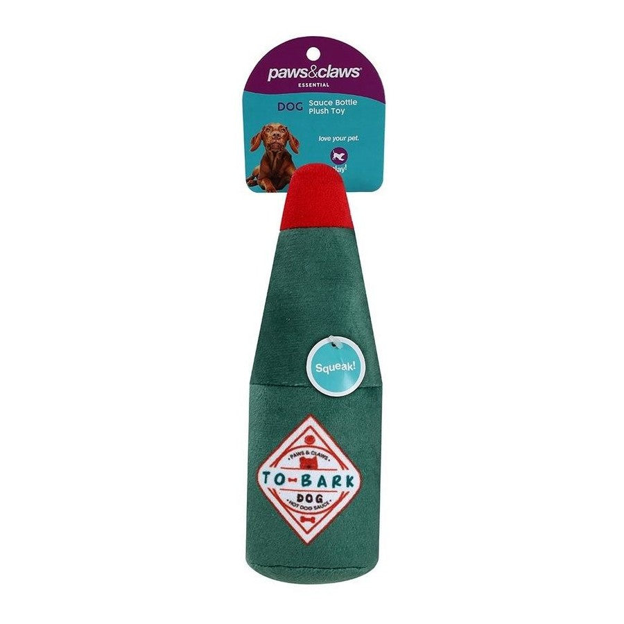 Plush Hot Sauce Bottle Dog Toy with Squeaker – 20cm