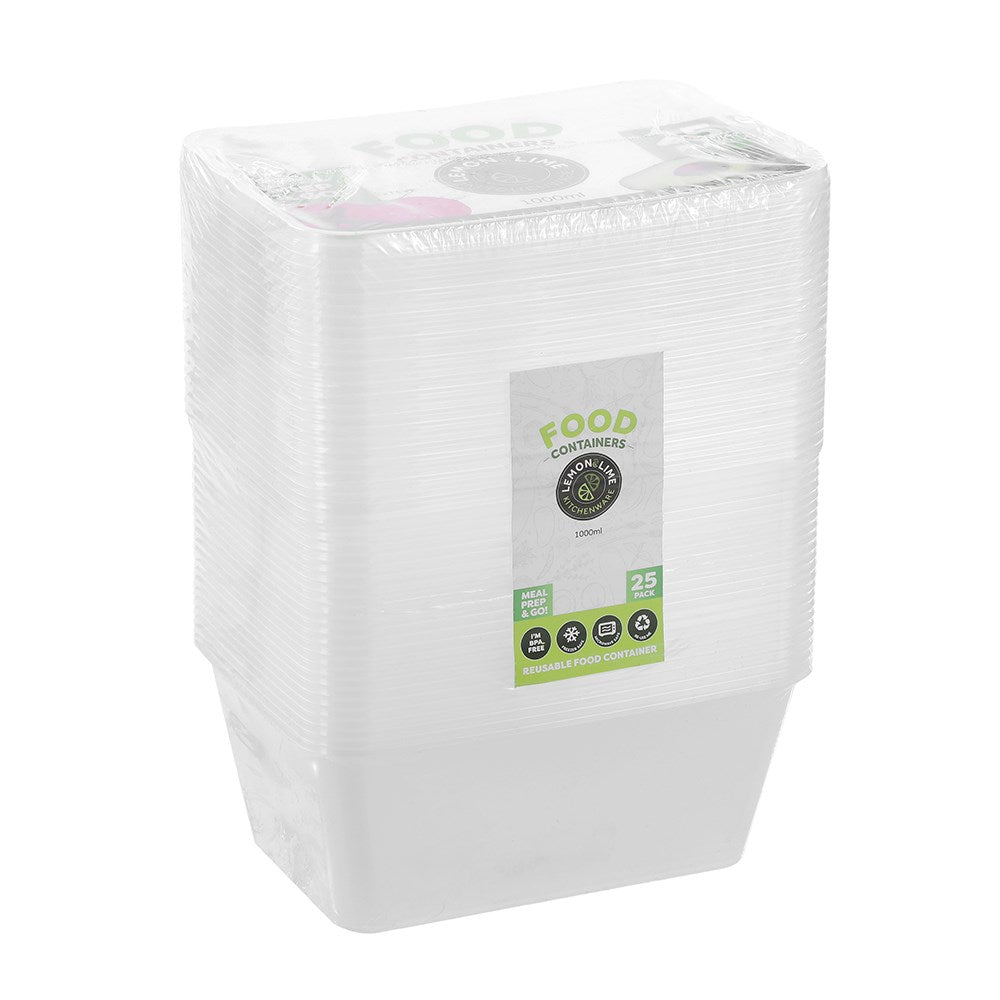 Rectangle Reusable Food Containers – 1L (25 Pack)