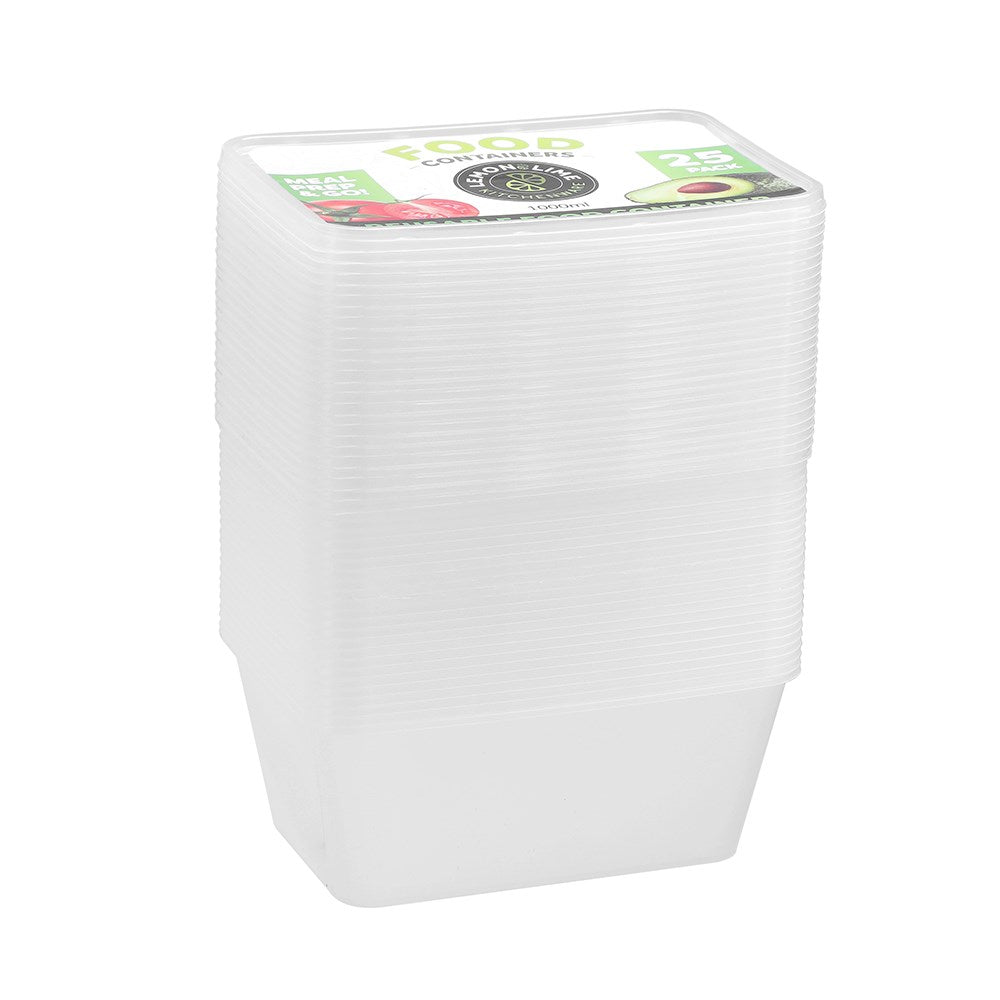 Rectangle Reusable Food Containers – 1L (25 Pack)