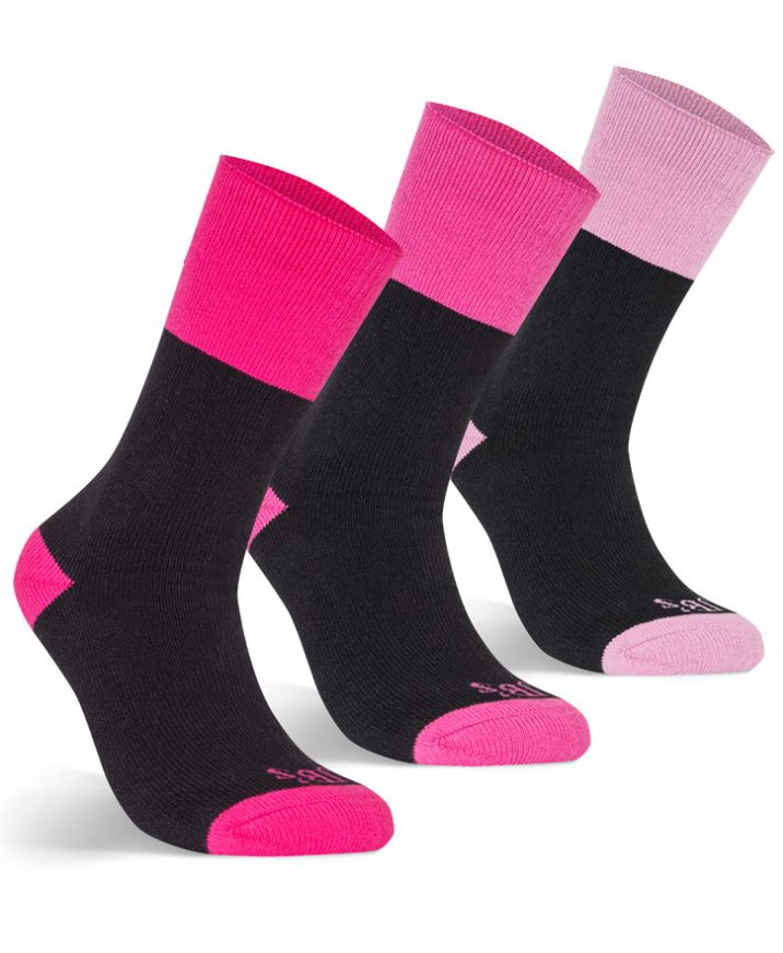 JB's Ladies Work Sock 3 Pack Black/Mixed Pink