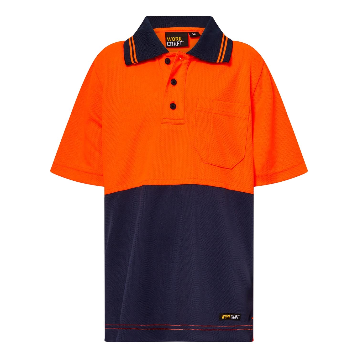 WorkCraft Kids Hi Vis Short Sleeve Micromesh Polo with Pocket