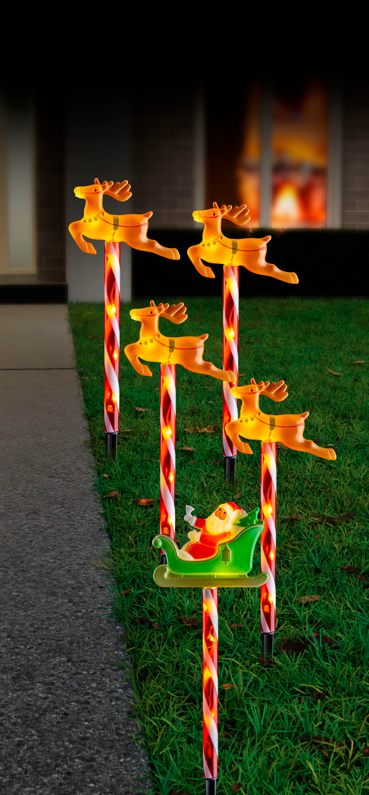 Solar Santa Sleigh Path Set Flashing 5pk