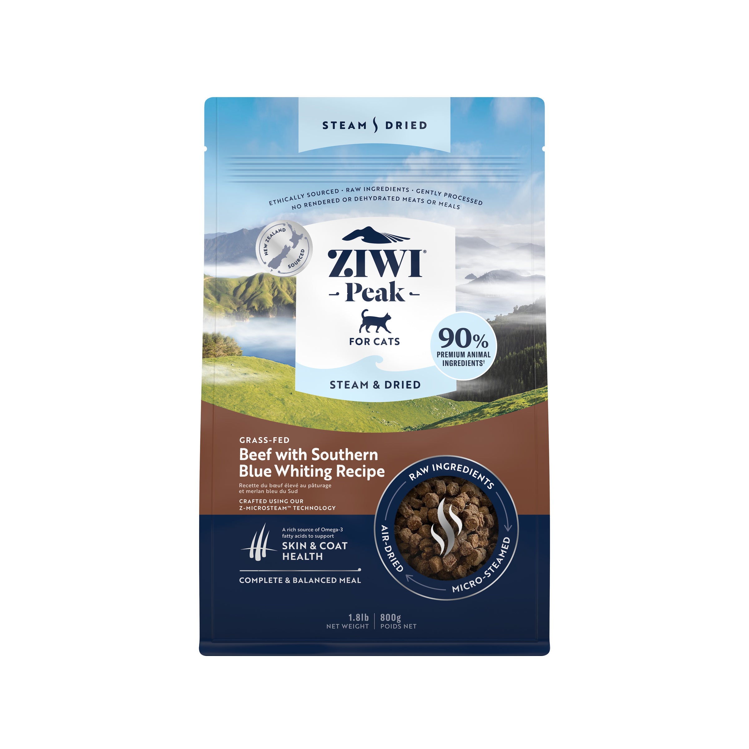Ziwi Peak Steam Dried Cat Food Beef With Southern Blue Whiting