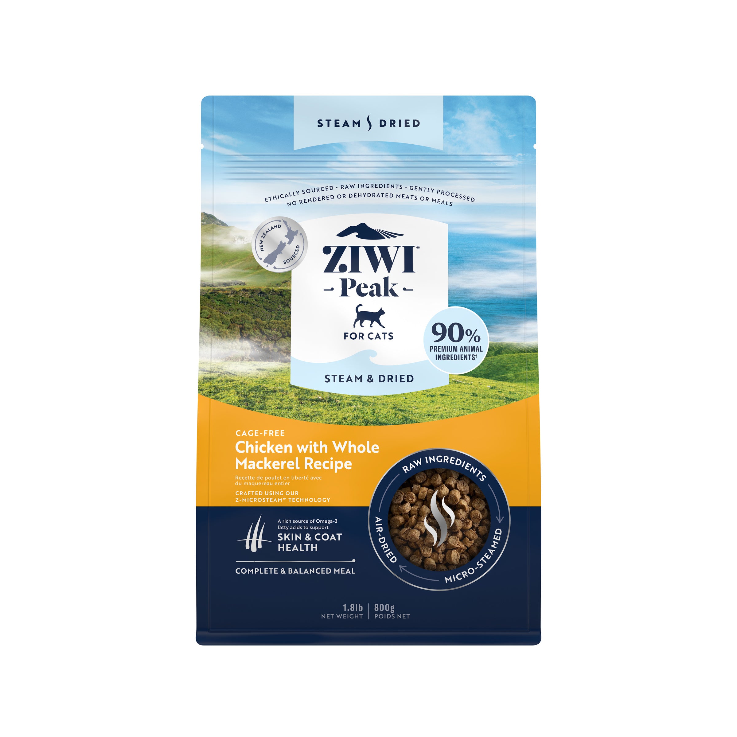 Ziwi Peak Steam Dried Cat Food Chicken With Whole Mackerel
