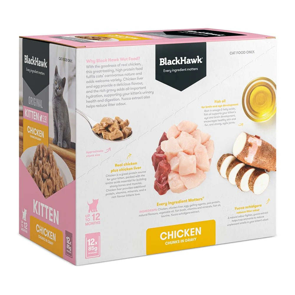 BLACK HAWK Kitten Chicken in Gravy 85g x 12pk Jimi's Hardware Hub