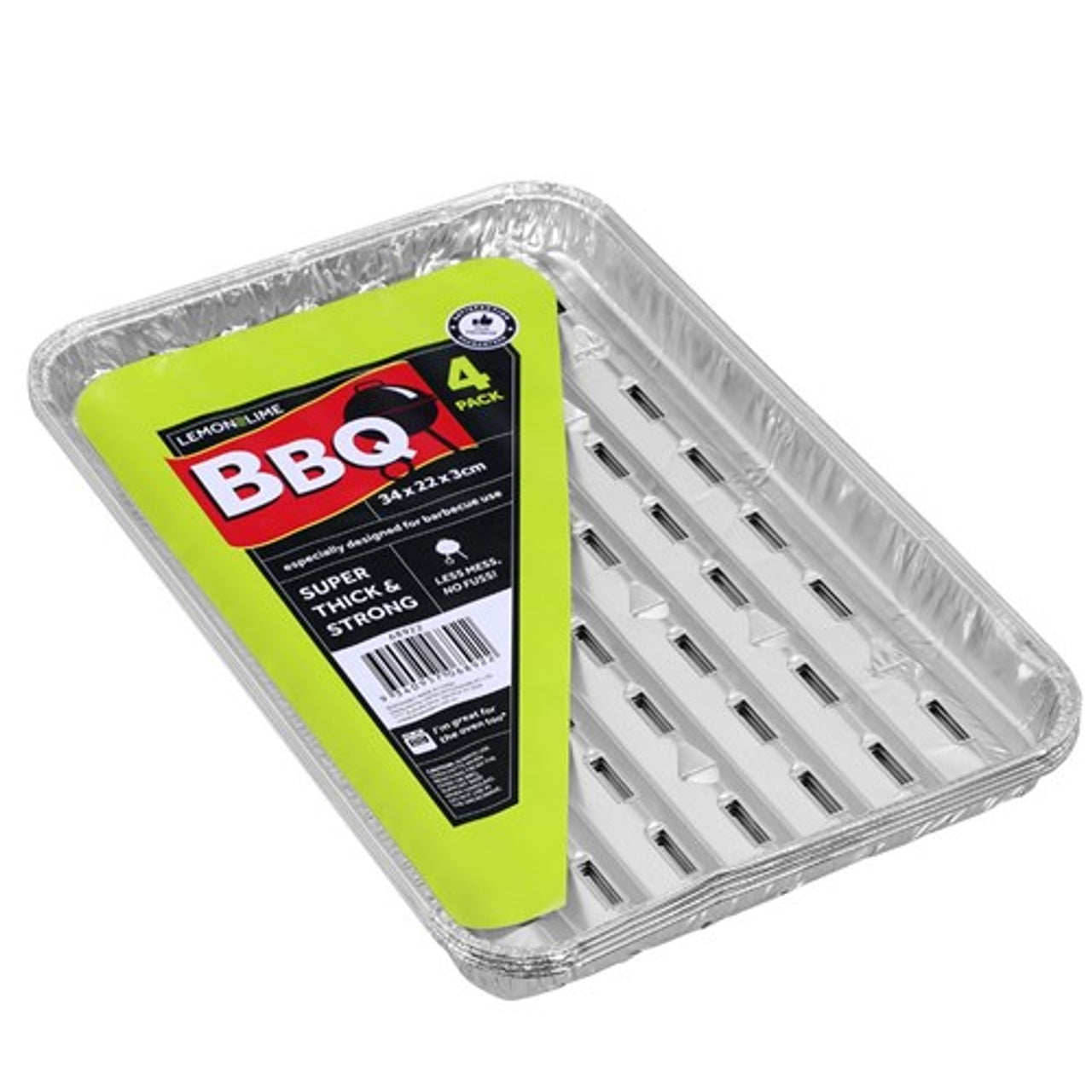 Grill Foil Tray 34 × 22 × 3cm – 4 Pack