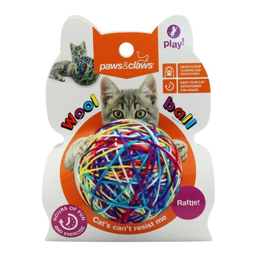 Paws & Claws Cat Toy Wool Ball With Rattle