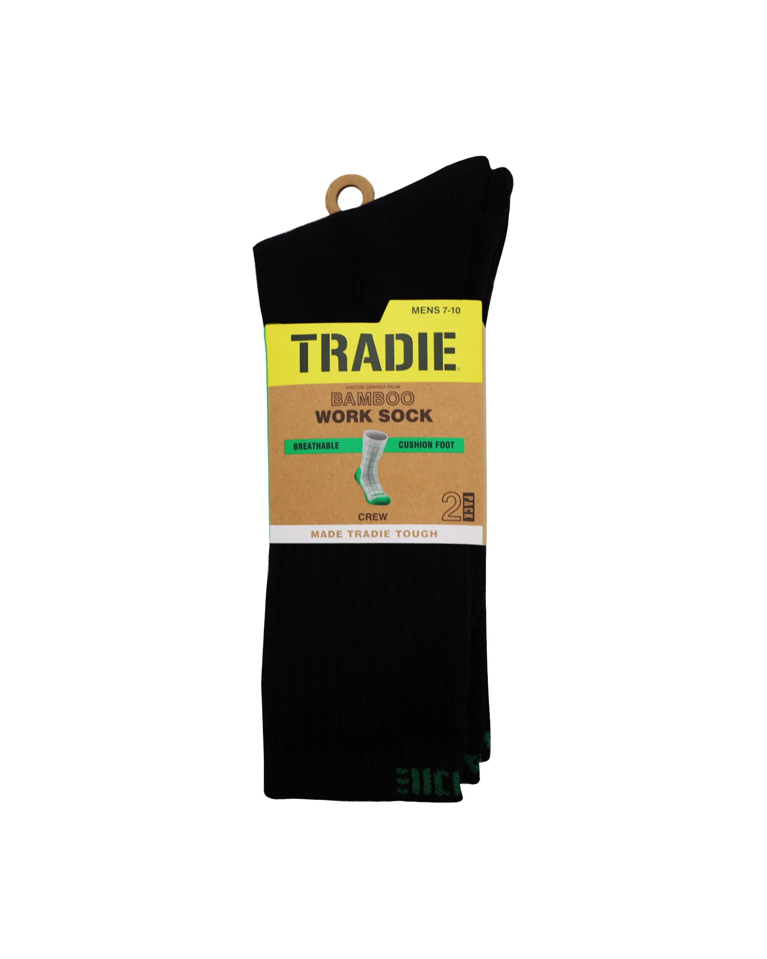 Tradie Mens 2pk Bamboo Ribbed Crew