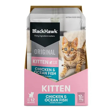 BLACK HAWK Kitten Chicken & Ocean Fish in Gravy 85g x 12pk