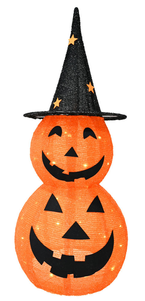 LED Mesh Pumpkin Stack with Witch Hat 90cm