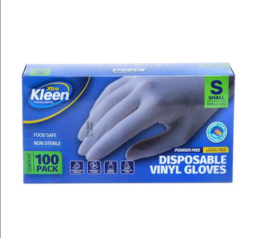 Gloves Powder Free Disposable - Vinyl - Clear - Small 100pk