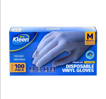 Gloves Powder Free Disposable - Vinyl - Clear - Medium 100pk