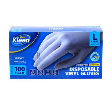 Gloves Powder Free Disposable - Vinyl - Clear - Large 100pk