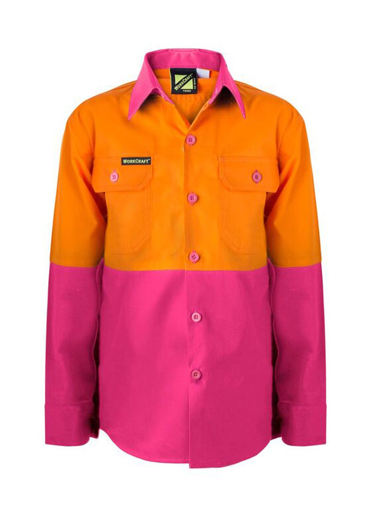 Kids Lightweight Hi Vis Long Sleeve Cotton Drill Shirt