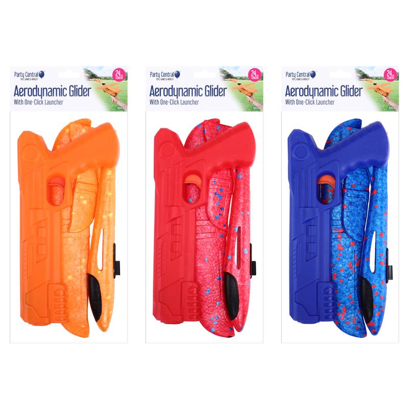 Glider Plane Aero Dynamic With OneClick Launcher 24cm Red, Orange & Blue
