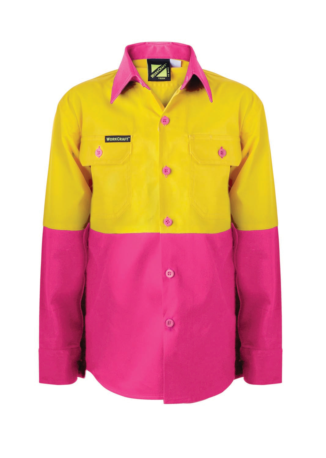 Kids Lightweight Hi Vis Long Sleeve Cotton Drill Shirt