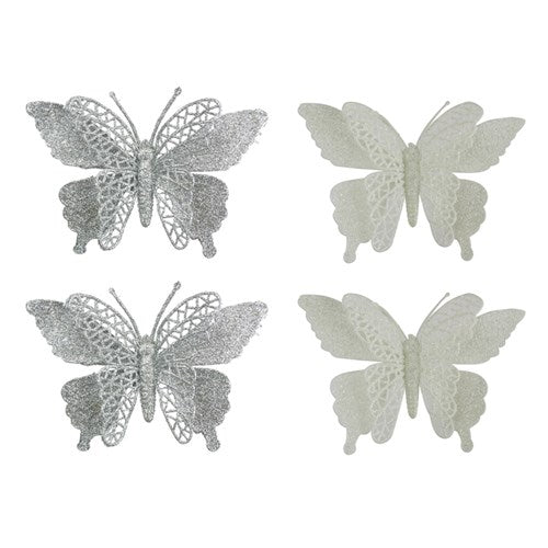 2pk 12x18cm Glitter Butterfly Silver and White