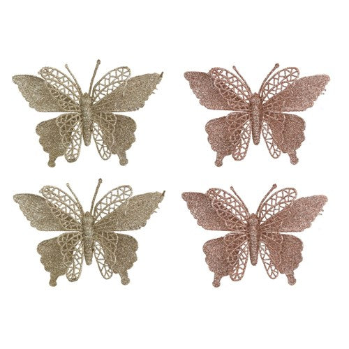 2pk Glitter Butterfly Champagne and Rose Gold Assorted