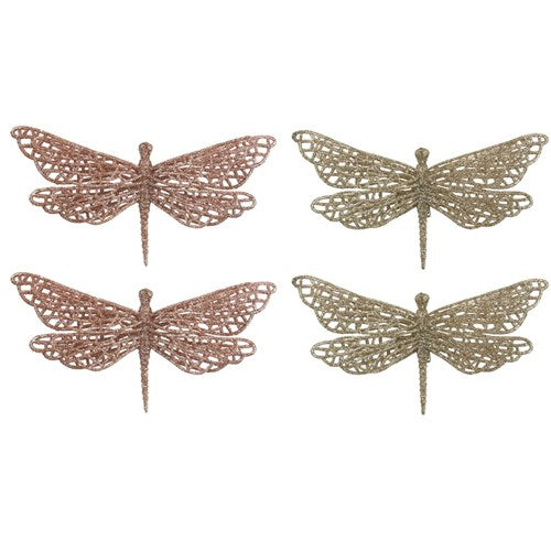 2pk Glitter Dragon Fly Champagne and Rose Gold Assorted