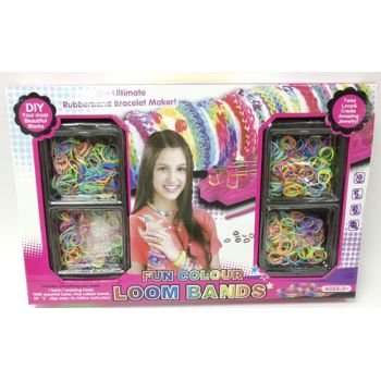 1600pc Fun Colour Loom Bands Set with 2 Knitting Spools