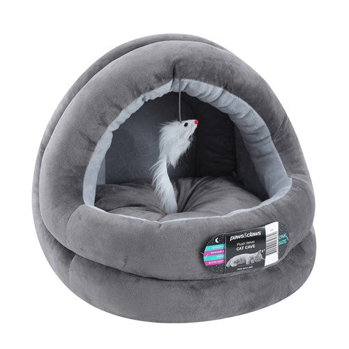 Plush Velvet Cat Cave Grey 42x40x38cm