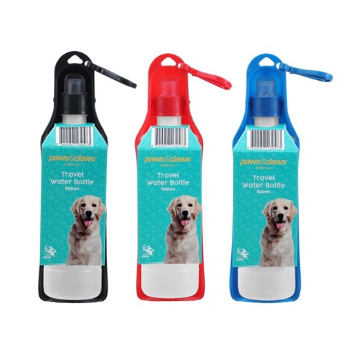 Paws & Claws Pet Travel Water Bottle 500ml 26x6x6cm Assorted