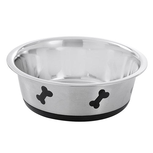 Paws & Claws Stainless Steel Anti Slip Bowl 2.6L Bone Print 24cm