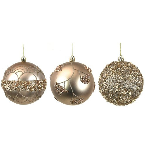 10cm Light Champagne Hand Painted Baubles Assorted