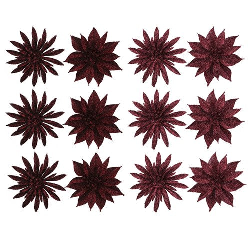 3pk Glitter Flower Cherry Red and Rose Pink Assorted