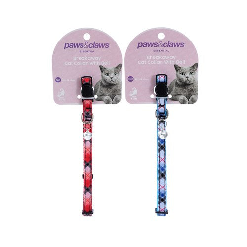 Paws & Claws Breakaway Cat Collar Plaid Pattern with Bell 25-45cm 2 Assorted