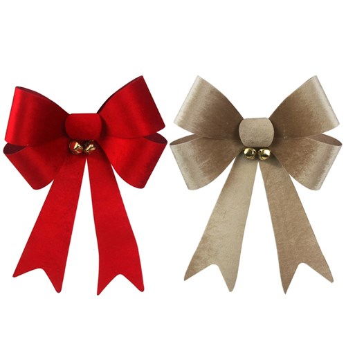 46cm Red and Champagne Velvet Bow Assorted
