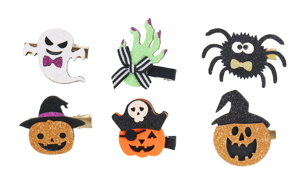 Halloween Glitter Hair Clips 2pk Asst