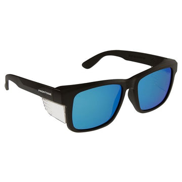 Safety Glasses Frontside Polarised Blue Revo Lens with Black Frame