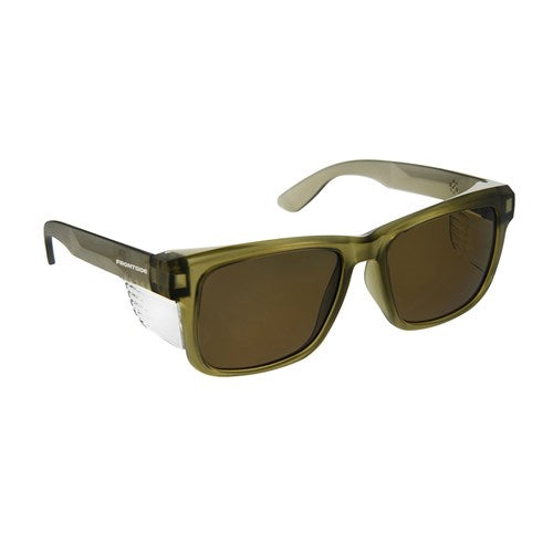 Safety Glasses Frontside Polarised Brown Lens with Khaki Frame