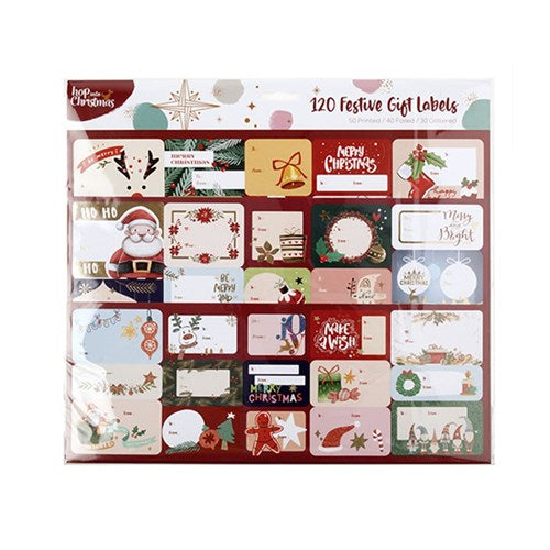 Gift Labels Xmas Self Ad w 4c Foil Glitter 120pk