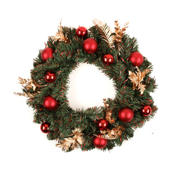 Wreath Decorated Xmas 40cm Traditional w Gold Flowers