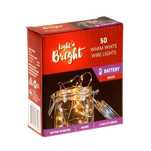 Lights Copper Wire Warm White Battery Operated Pk50